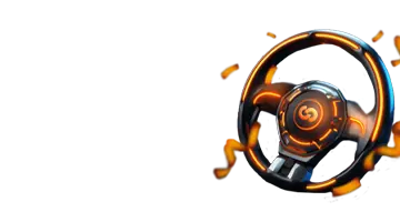 Изображение высокотехнологичного руля, представляющее пятничный бонус в Интернет-казино AUF с динамичной гоночной темой.